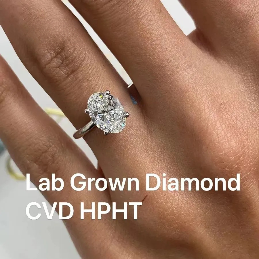 14K White Gold Oval Cut Lab Grown Dia 3 ct EF VS CVD HPHT dia Engagement Ring Halo Rings IGI - view 3
