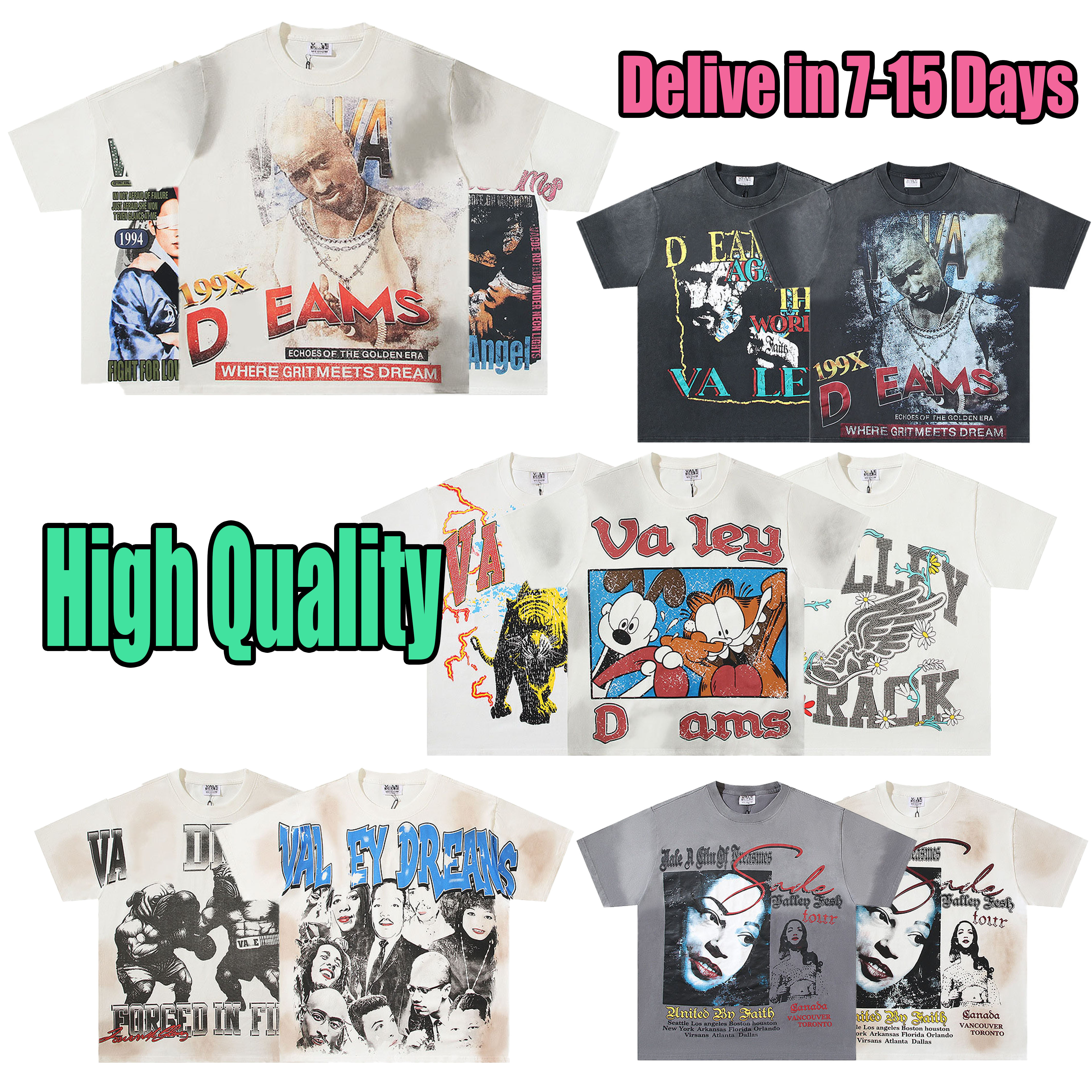 Valleyy Designer Uomo T-Shirt Valey Dreams Vintage Vale Grafica Oversize Y2K To…