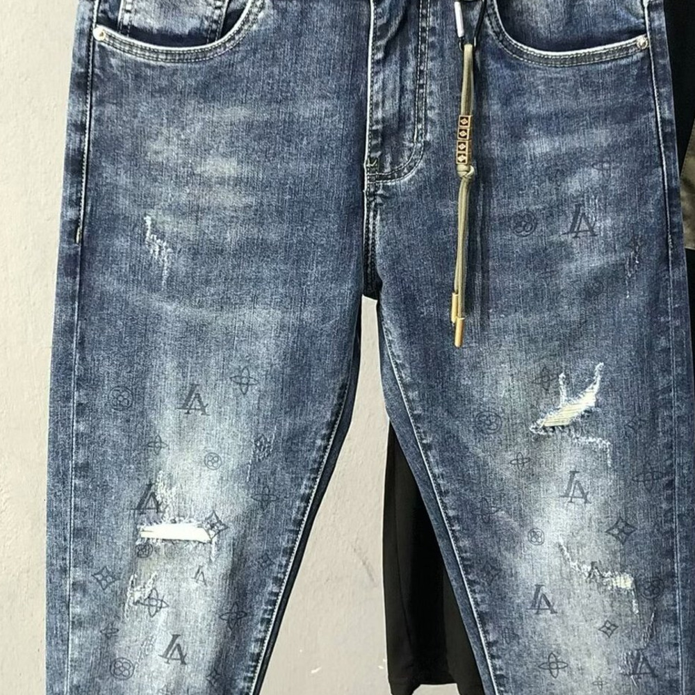 2026 Designer Retro Blue Jeans Men's Slim Fit Korean Version Slimming Small Feet Trendy Brand Casual And Simple Men's Stretch Long Pants Ess - view 7