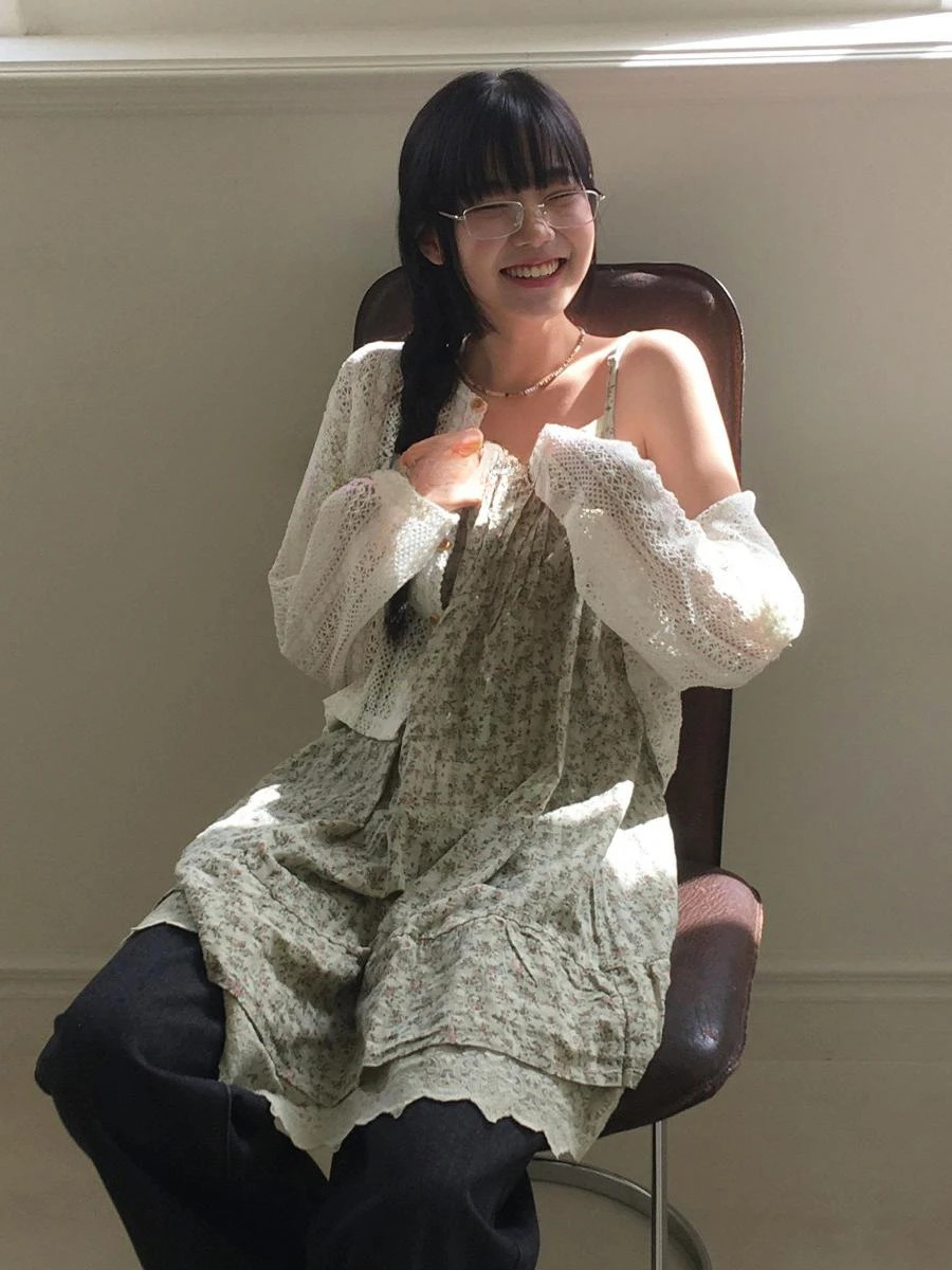 Sweet Mori Girl Floral Suspender Dress Loose All Match Lace Summer Korean Simple Temperament Princess Y2k Strap 260723 - view 6