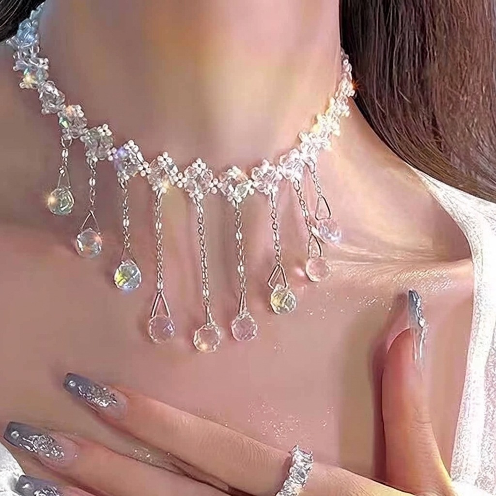 New luxury ultra shiny fairy like pearl crystal tassel neckl