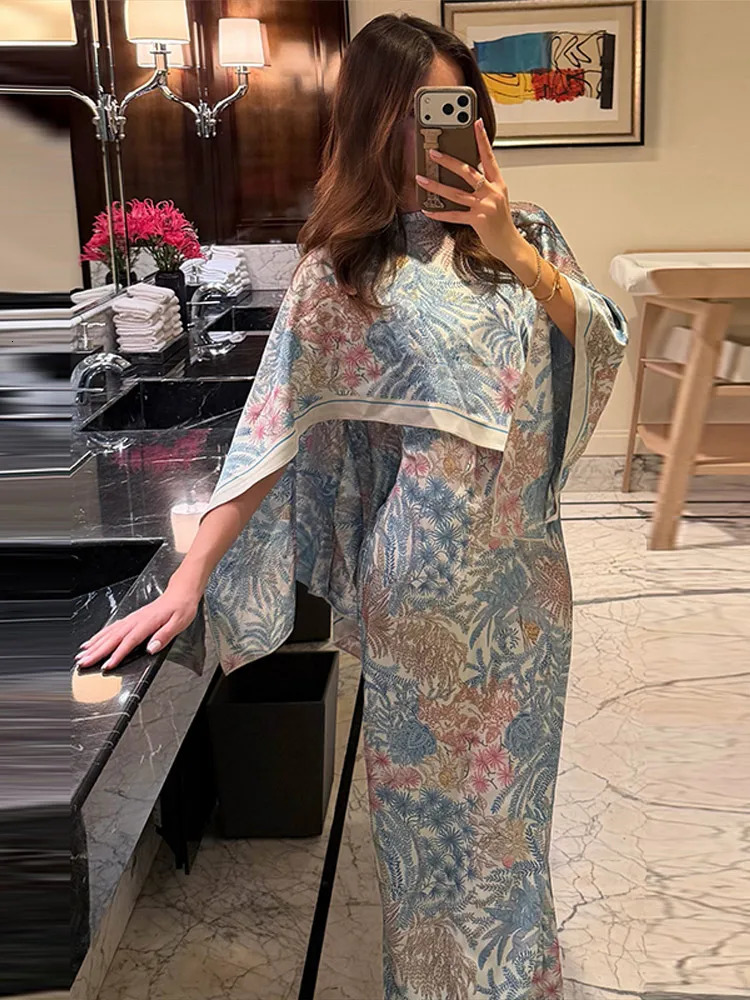 Women Floral Dress With Attached Shawl Cape Overlay Waisted Bodycon Maxi Dresses Fashion Elegant Commute 2026 Summer Autumn Gown 260724bj - view 4