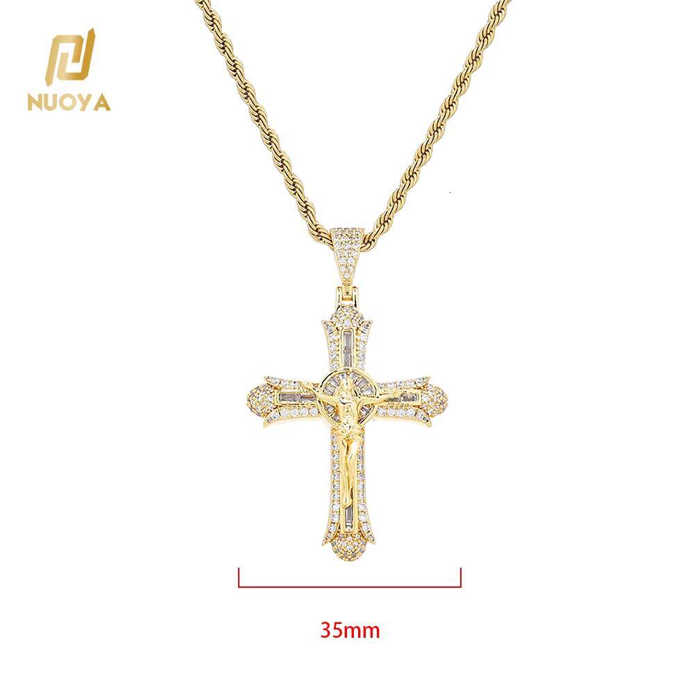 18K Gold Plated Icy Jesus Crucifix Cross Gem Moissanite Pendant Necklace Unisex Religious Hip Hop Statement Charm Bling Streetwear Jewelry For Men Wom - view 7