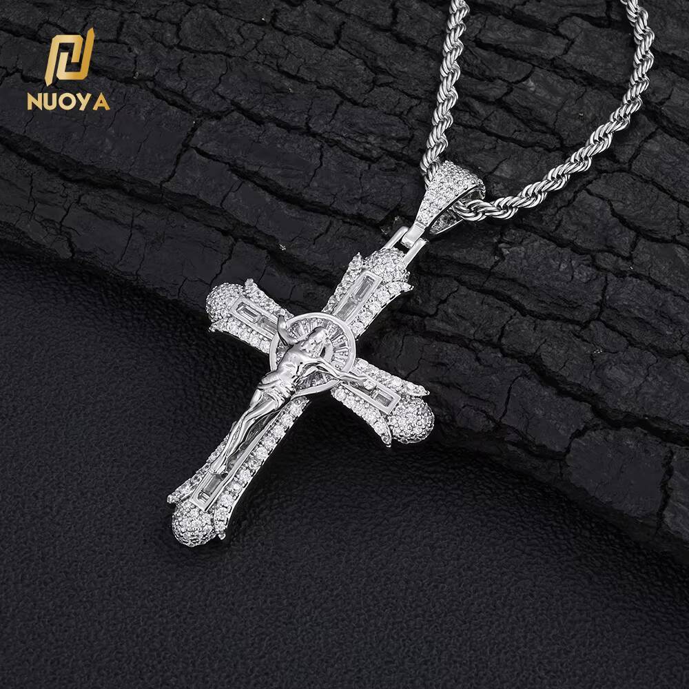 18K Gold Plated Icy Jesus Crucifix Cross Gem Moissanite Pendant Necklace Unisex Religious Hip Hop Statement Charm Bling Streetwear Jewelry For Men Wom - view 4