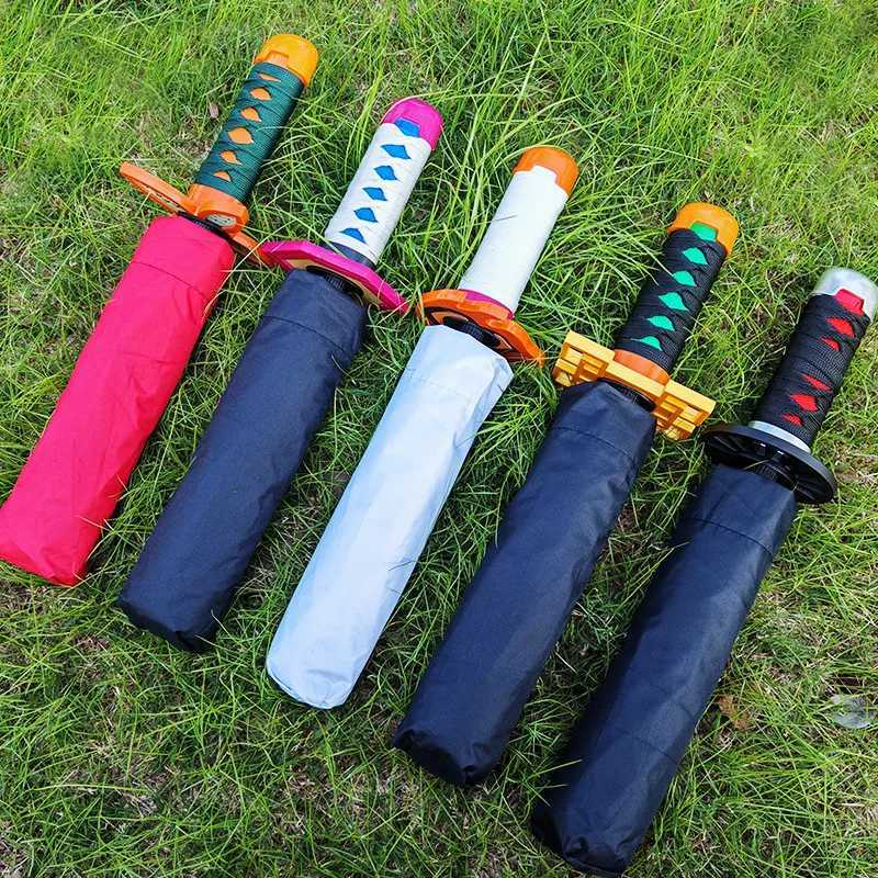 Demon Slayer Katana Umbrella Long Handle UV Blocking Black Parasol Kochou Shinobu Japanese Katana Sword Umbrella Anime Raincoa J260727 - view 7