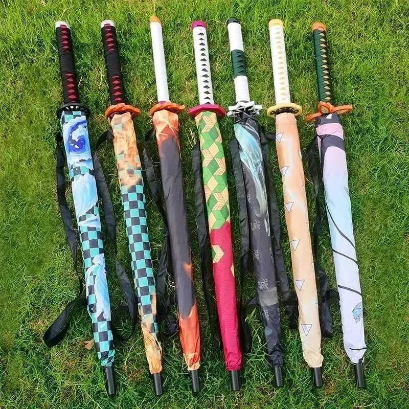 Demon Slayer Katana Umbrella Long Handle UV Blocking Black Parasol Kochou Shinobu Japanese Katana Sword Umbrella Anime Raincoa J260727 - view 4
