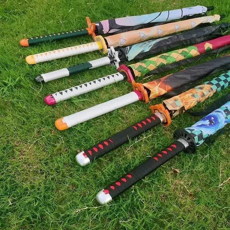 Demon Slayer Katana Umbrella Long Handle UV Blocking Black Parasol Kochou Shinobu Japanese Katana Sword Umbrella Anime Raincoa J260727 - view 5