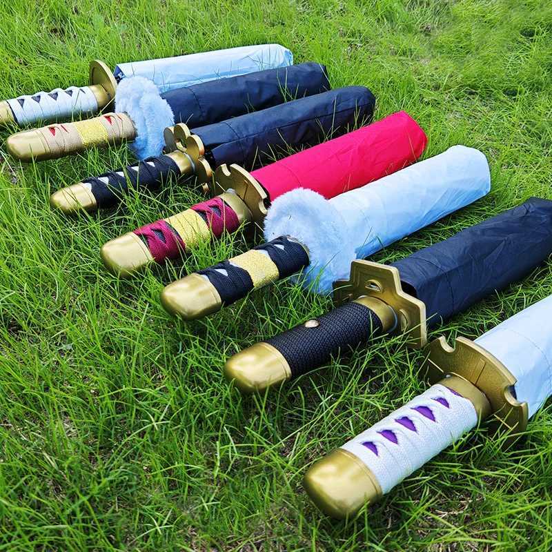 Demon Slayer Katana Umbrella Long Handle UV Blocking Black Parasol Kochou Shinobu Japanese Katana Sword Umbrella Anime Raincoa J260727 - view 6