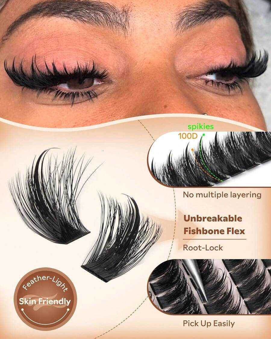 MOONAEGEAN Manga Lash Clusters With Spikes Wispy Cluster Eyelash Extensions Fluffy Anime Eyelashes Clusters Reusable Faux Mink Fairy Individual Lash E - view 5
