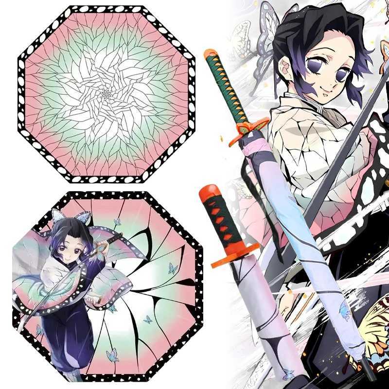 Demon Slayer Katana Umbrella Long Handle UV Blocking Black Parasol Kochou Shinobu Japanese Katana Sword Umbrella Anime Raincoa J260727 - view 3
