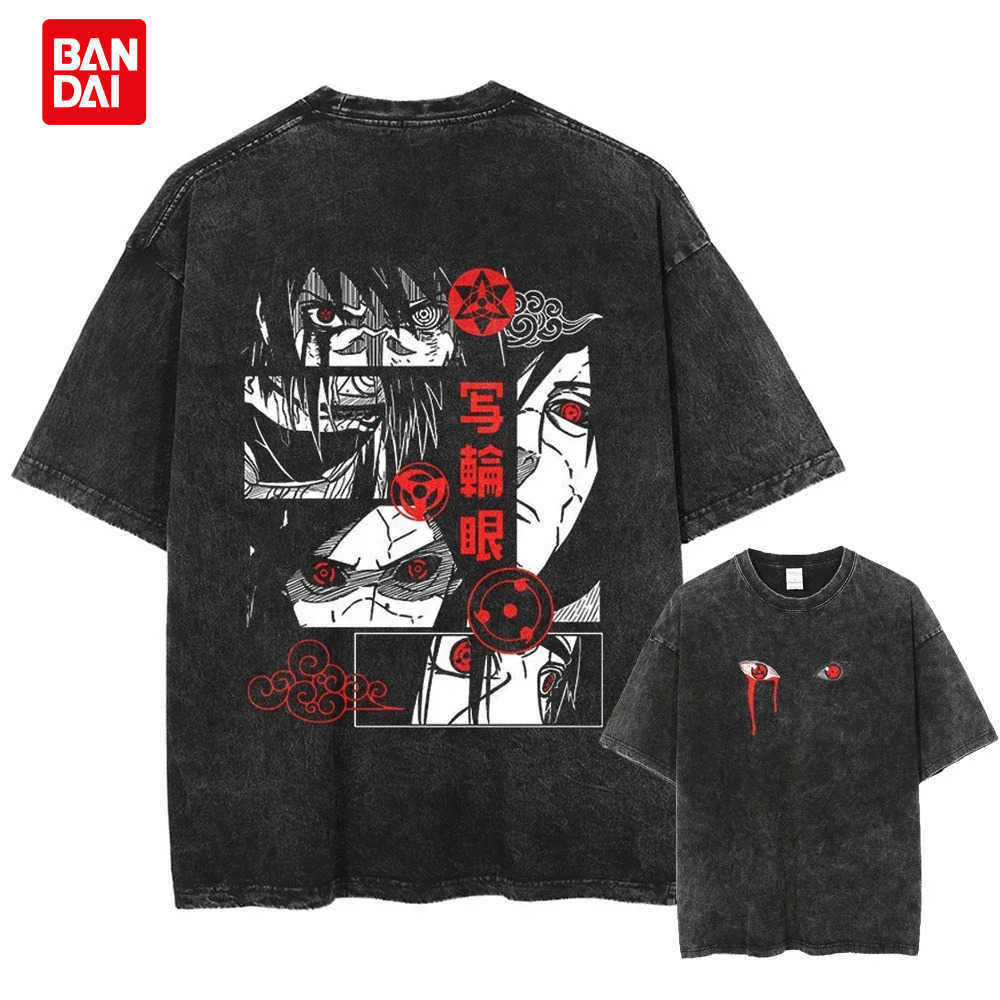 Bandai T-Shirt Harajuku Lavato Uomo Cotone Manica Corta Naruto Stampa Anime Vin…
