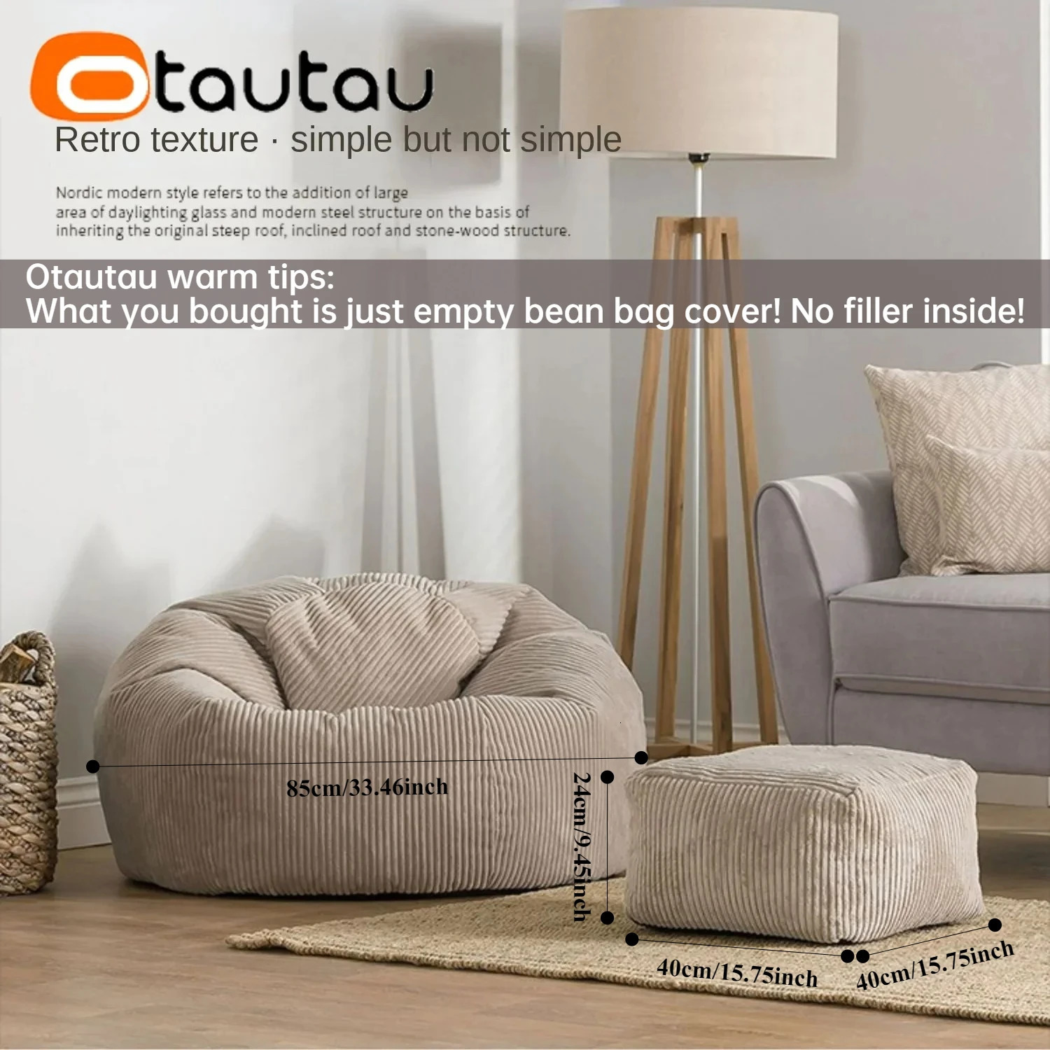 OTAUTAU Corduroy Bean Bag Pouf Cover Without Filler Lazy Floor Beanbag Chair Sac Puff Ottoman Lounger Frameless Furniture DD025 260725 - view 4