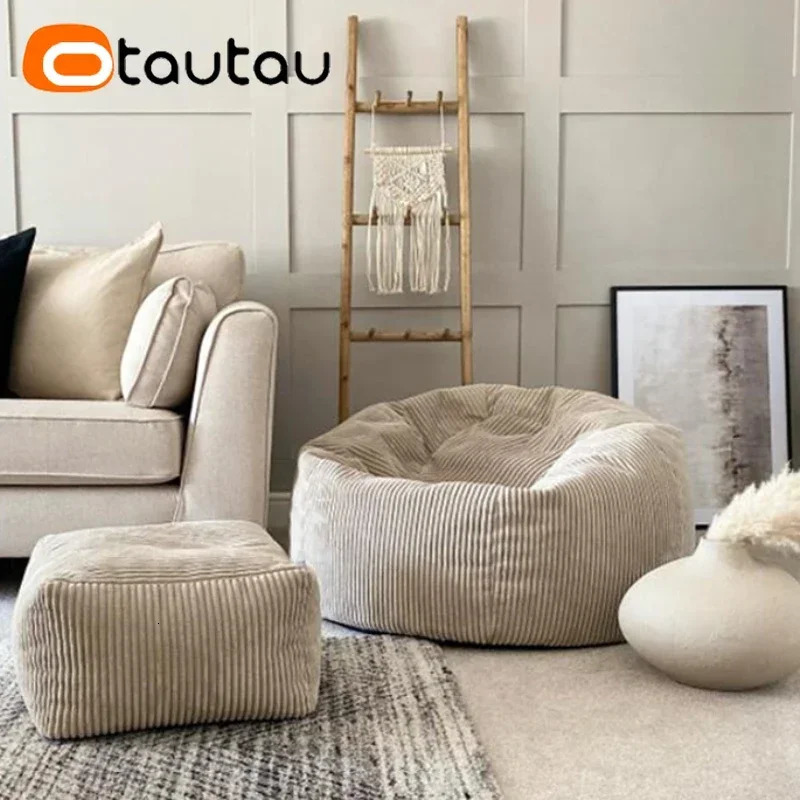 OTAUTAU Corduroy Bean Bag Pouf Cover Without Filler Lazy Floor Beanbag Chair Sac Puff Ottoman Lounger Frameless Furniture DD025 260725 - view 5