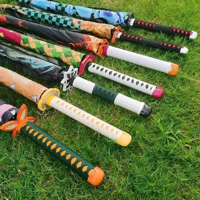 Demon Slayer Katana Umbrella Long Handle UV Blocking Black Parasol Kochou Shinobu Japanese Katana Sword Umbrella Anime Raincoa J260727