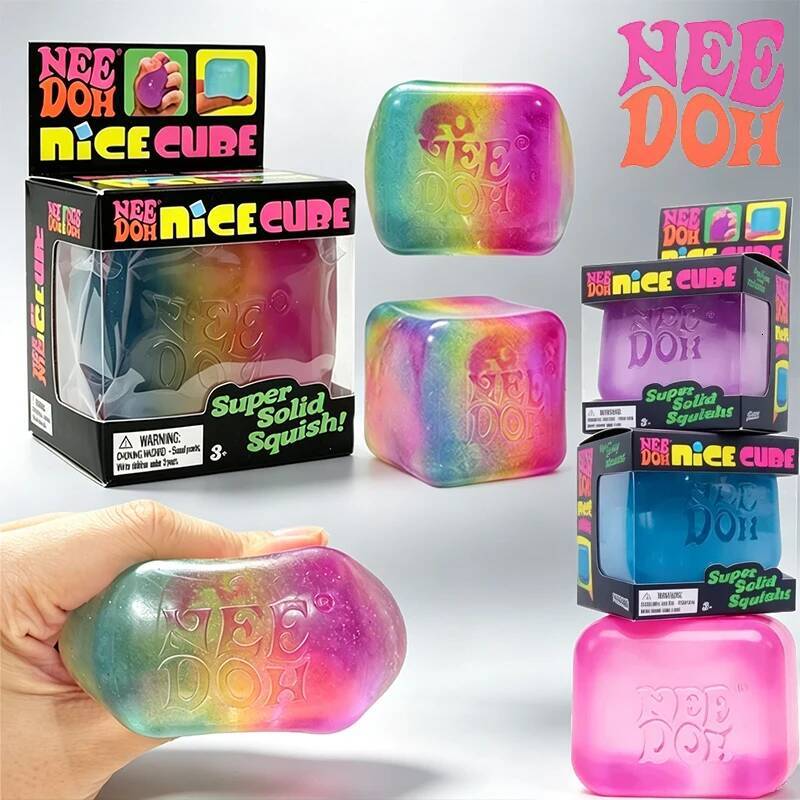 Needoh Rainbow Gradient Nice Ice Cube Fidget Stress Relief Toy Super Solid Squish Relieve Tension Soothe Mood for Adults Gift J26028