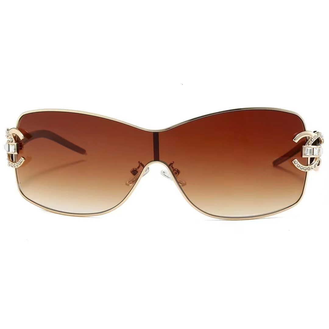 Luxury Brand Designer Sunglasses Fashion New Women's One-Piece Diamond-Embellished Sunglasses, European And American Y2k Large-Frame Integrated S - view 3
