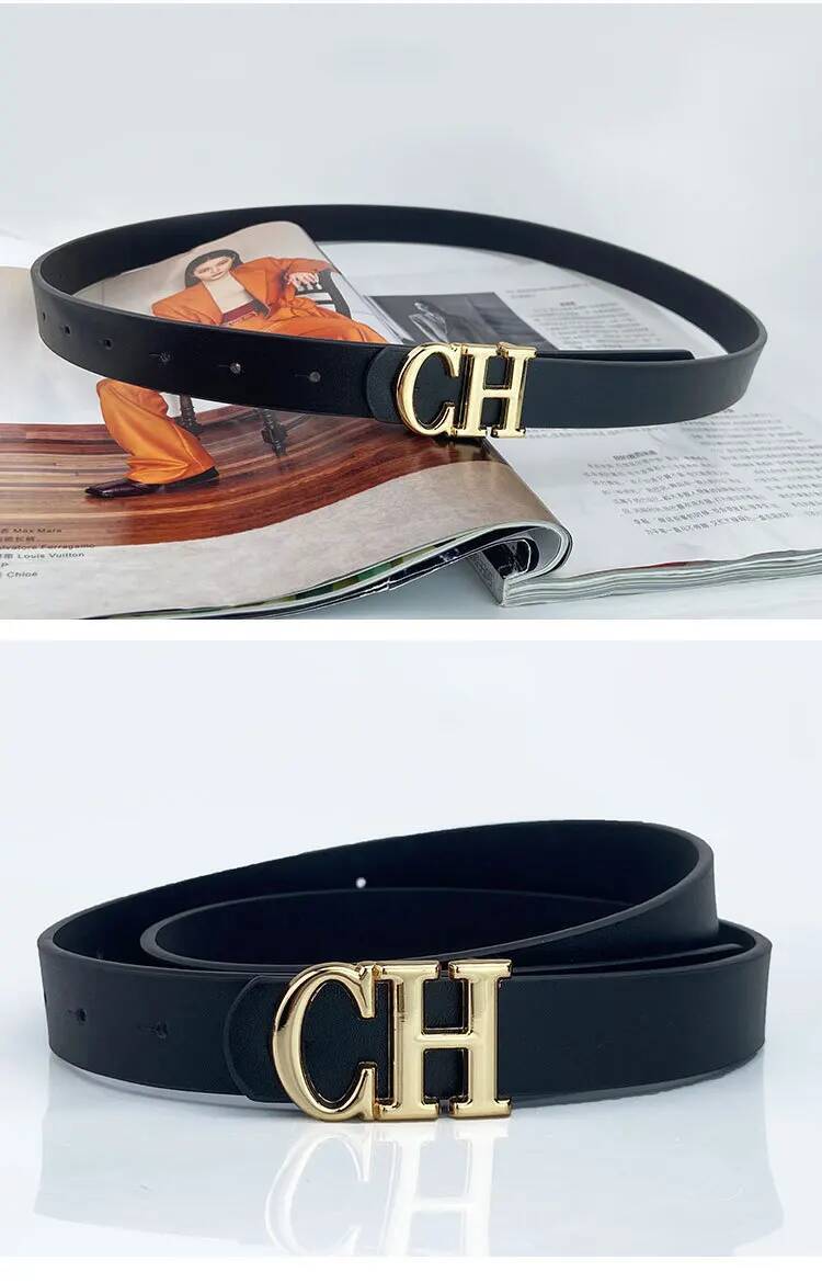 Narrow Fashion Soft Dress Waist Strap For Jeans Alloy CH Buckle Women High Quality Leather Belt 2.3Cm Width Waistband - view 3