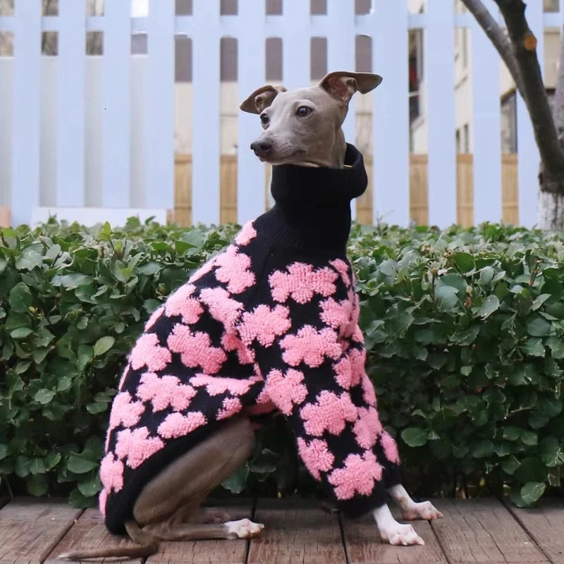 Clothing for Italy Greyhound in Winter Rose Pink High-Neck Floral Sweater for Female Dogs Long Sleeves Warm Coat for Wellington 260731 - view 4