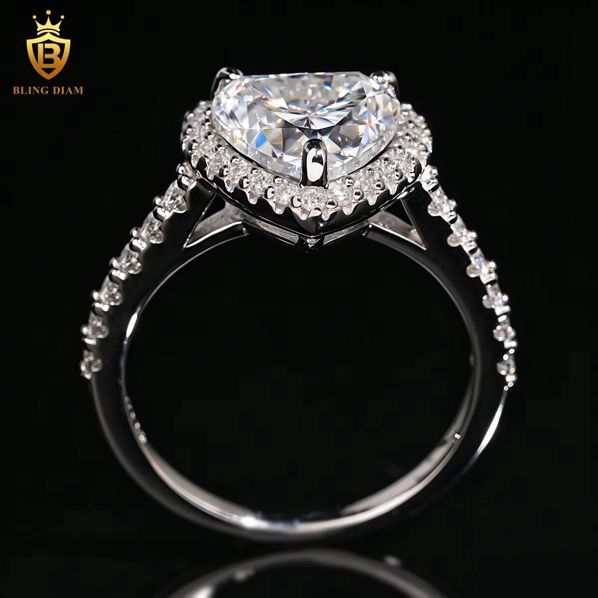 Hip Hop Iced Out Heart Moissanite Rings 925 Sterling Silver Moissanite Ring for Men Women - view 5