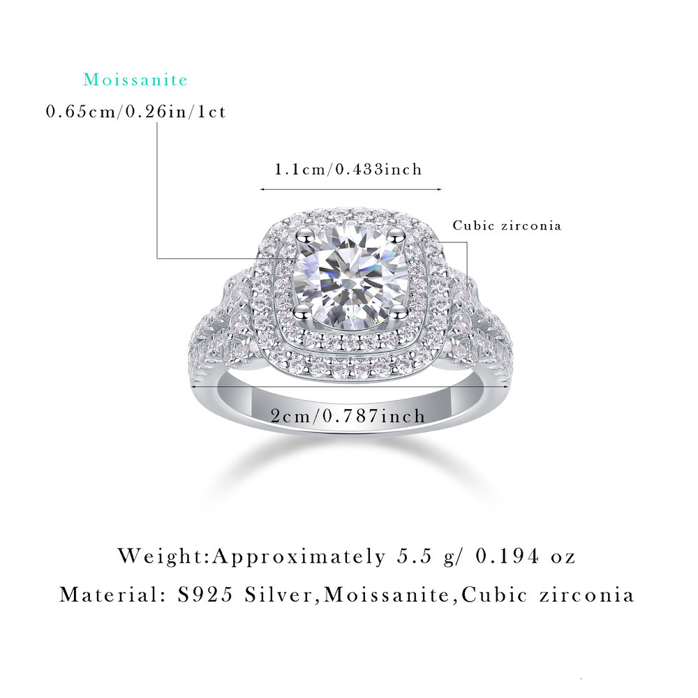 Women Mossinate Diamond Jewelry 925 Sterling Silver Ring 1ct Diamond Moissanite Ring - view 3