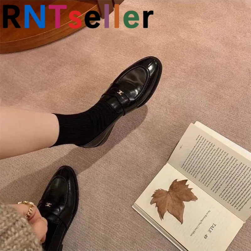 RNTseller Gold Buckle Slip On Lazy Black Loafers Designer Shoe Women British Style New Mode Small Leather Single Shoes - view 5