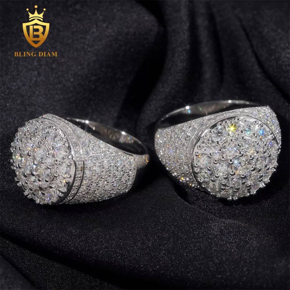 Starry Sky Dome Ring 925 Sterling Silver VVS Moissanite Rings Trendy Hip Hop Ring Iced Out Rings Pass Diamond Test with GRA - view 7