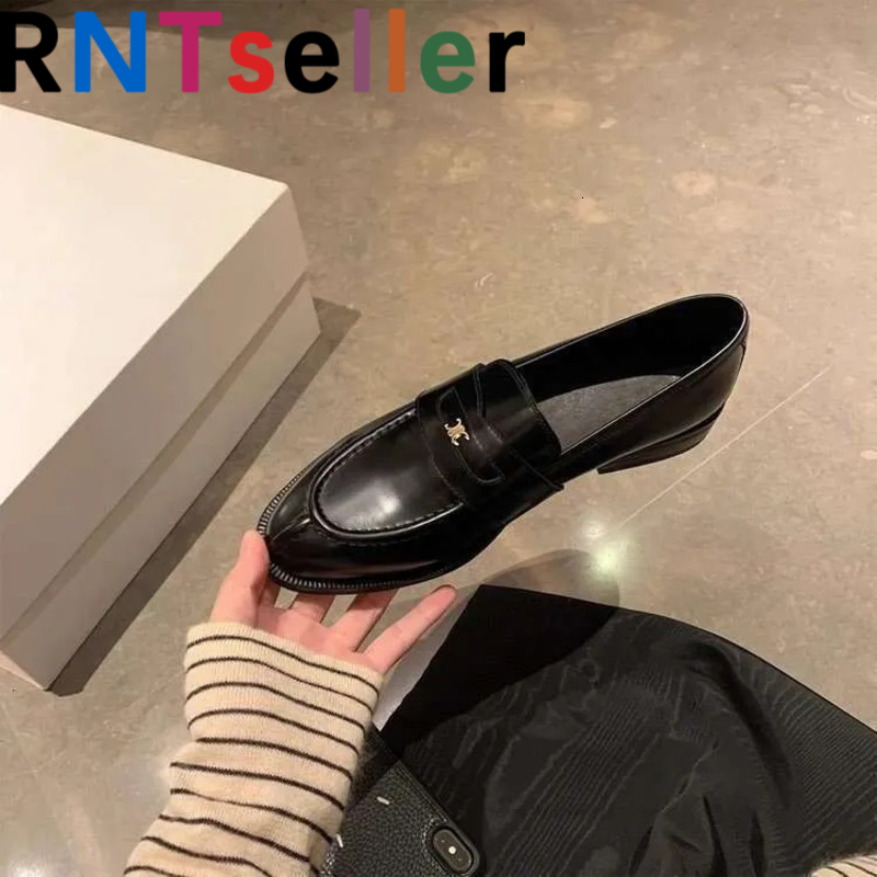 RNTseller Gold Buckle Slip On Lazy Black Loafers Designer Shoe Women British Style New Mode Small Leather Single Shoes - view 4