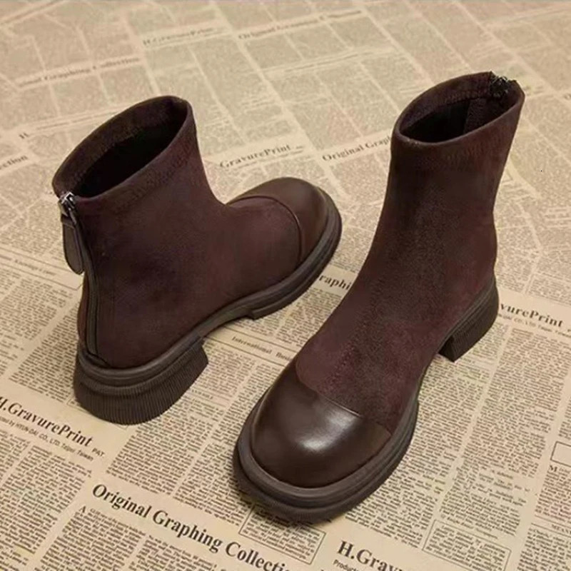 Women Patchwork Suede Ankle Boots Back Zipper y Platform Heel Short Fashion Autumn Winter Botas Mujer y260818 - view 6