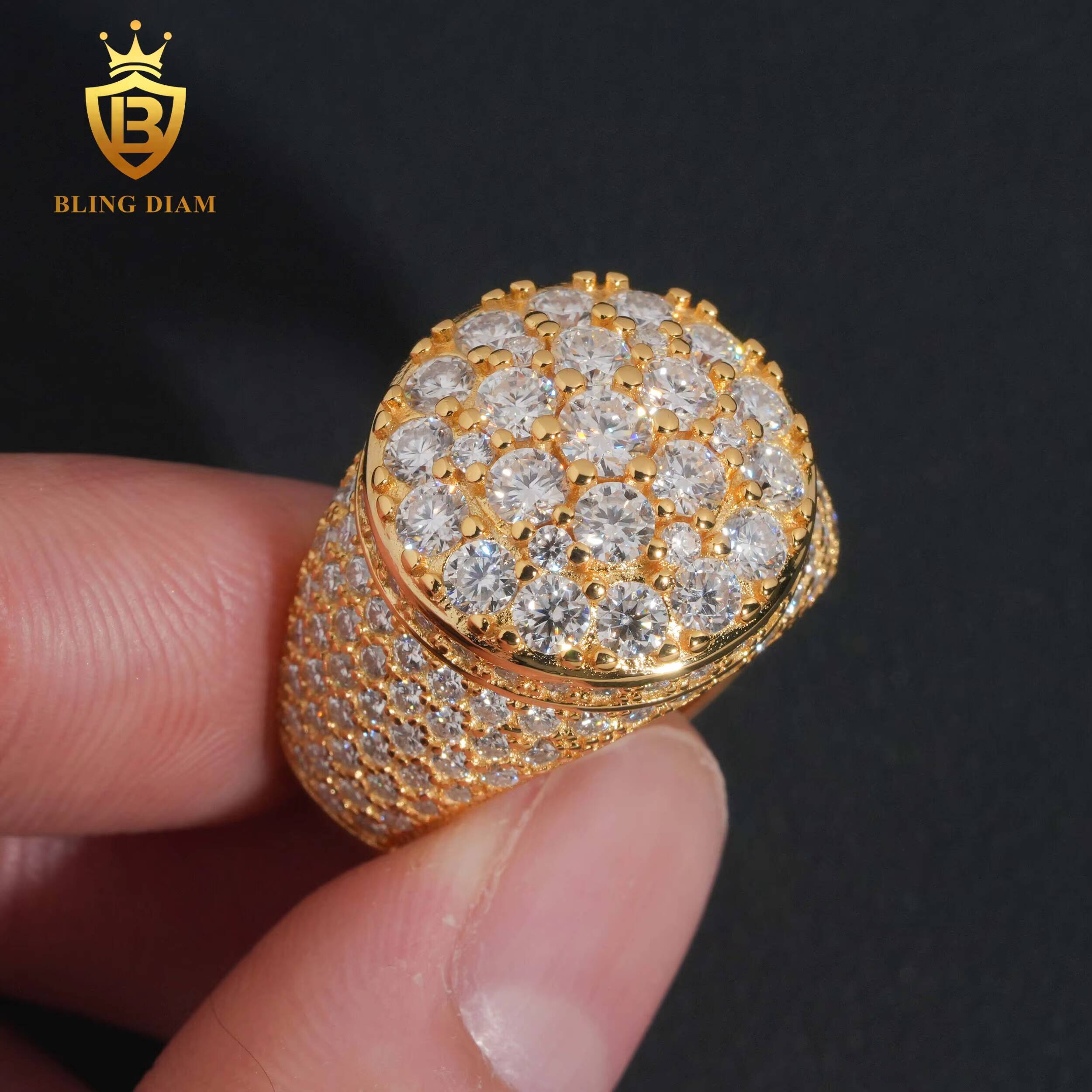 Starry Sky Dome Ring 925 Sterling Silver VVS Moissanite Rings Trendy Hip Hop Ring Iced Out Rings Pass Diamond Test with GRA - view 6