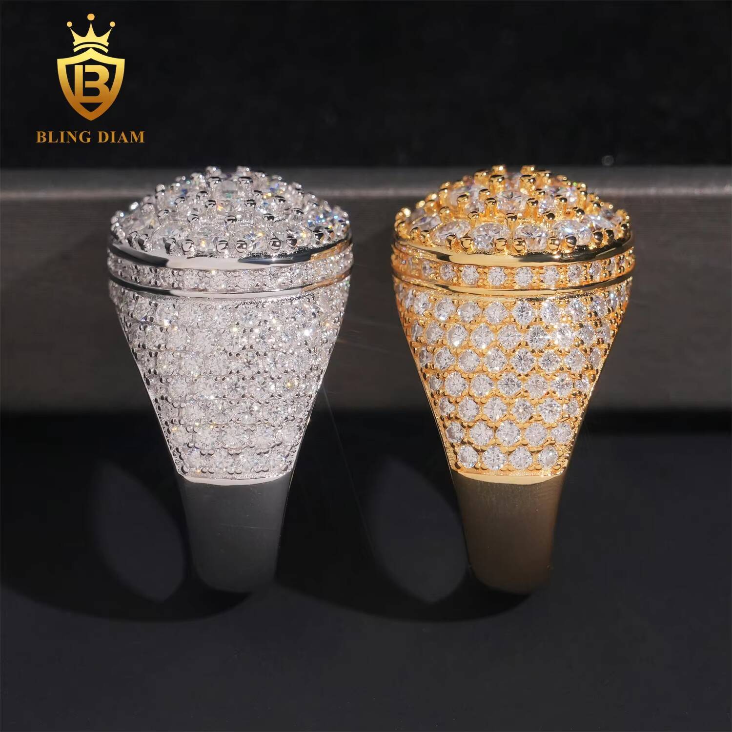 Starry Sky Dome Ring 925 Sterling Silver VVS Moissanite Rings Trendy Hip Hop Ring Iced Out Rings Pass Diamond Test with GRA - view 4