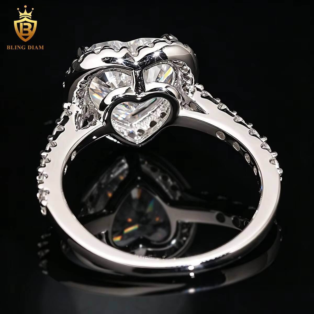 Hip Hop Iced Out Heart Moissanite Rings 925 Sterling Silver Moissanite Ring for Men Women - view 4