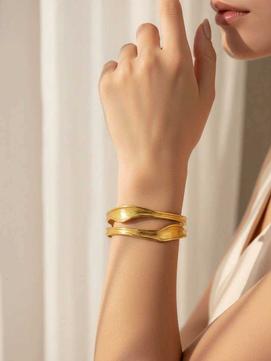 1 Piece Of Fashionable Niche Design Exquisite Simple Asymmetrical Texture Stainless Steel Adjustable Bracelet H2607271 - view 8