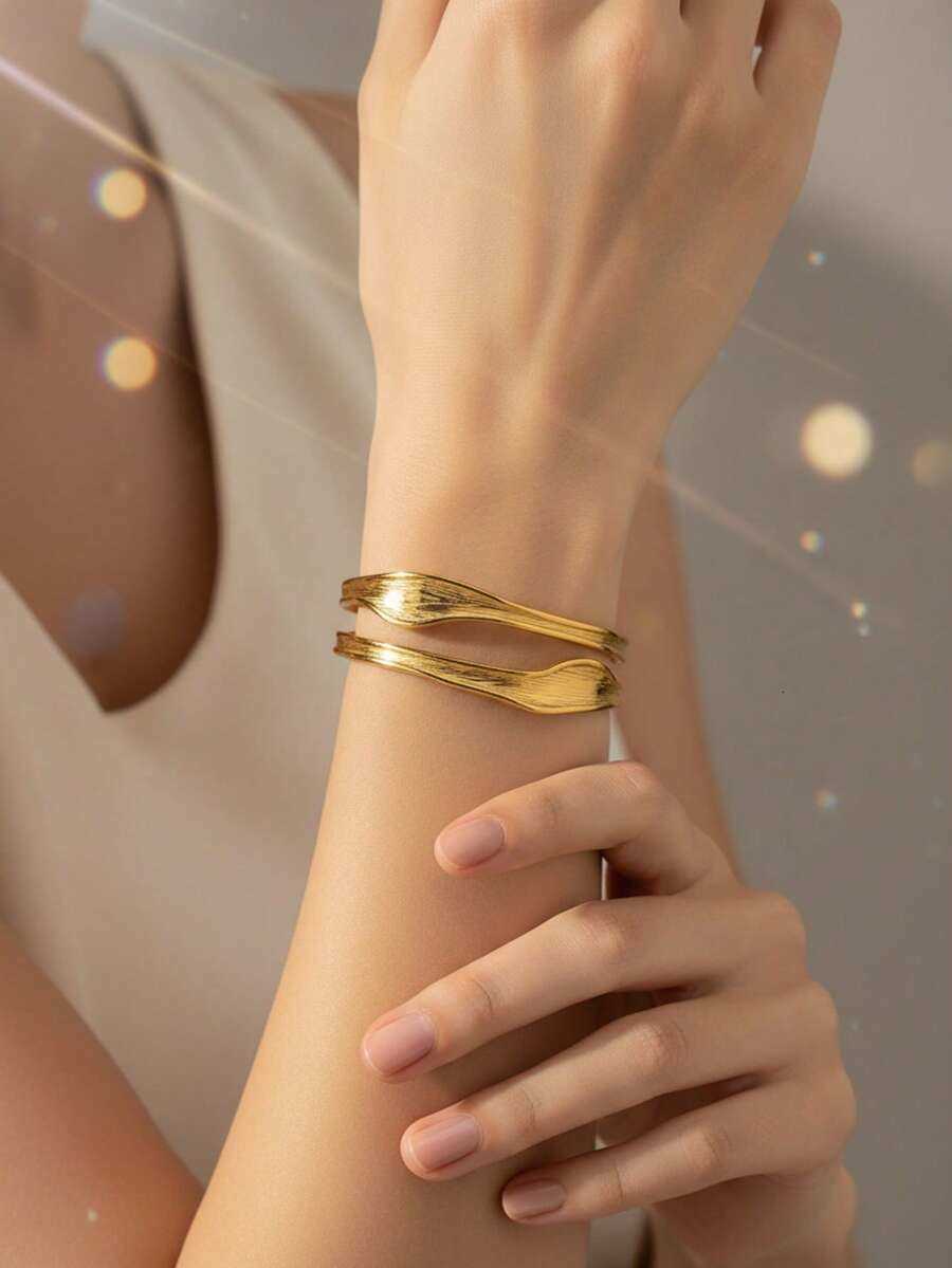 1 Piece Of Fashionable Niche Design Exquisite Simple Asymmetrical Texture Stainless Steel Adjustable Bracelet H2607271 - view 9