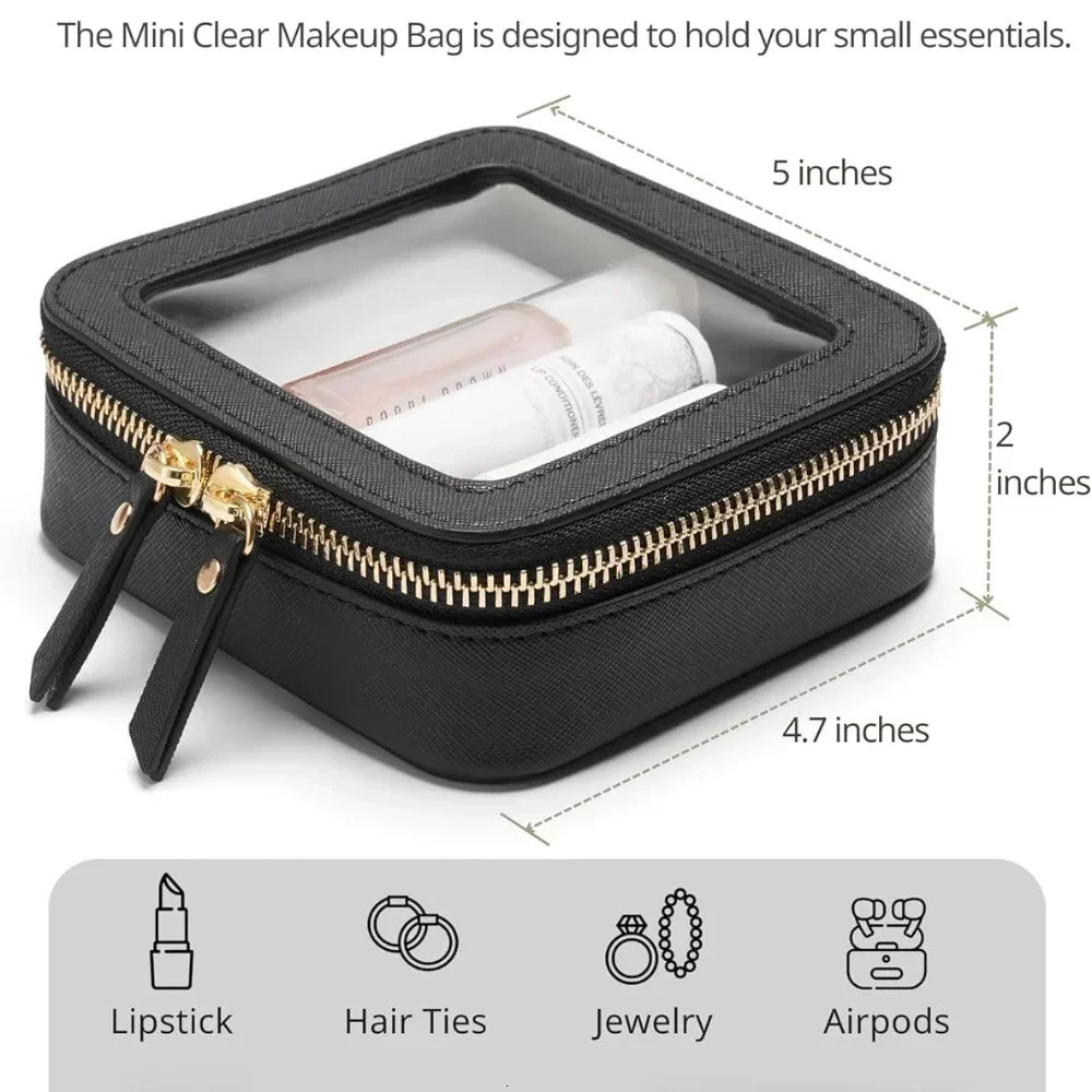 Mini Clear Makeup Bag Pu Saffiano Vegan Faux Leather Cute Small Visible Window Storage Lipsticks Cosmetics Case for Purse Pouch 260728BJ - view 7