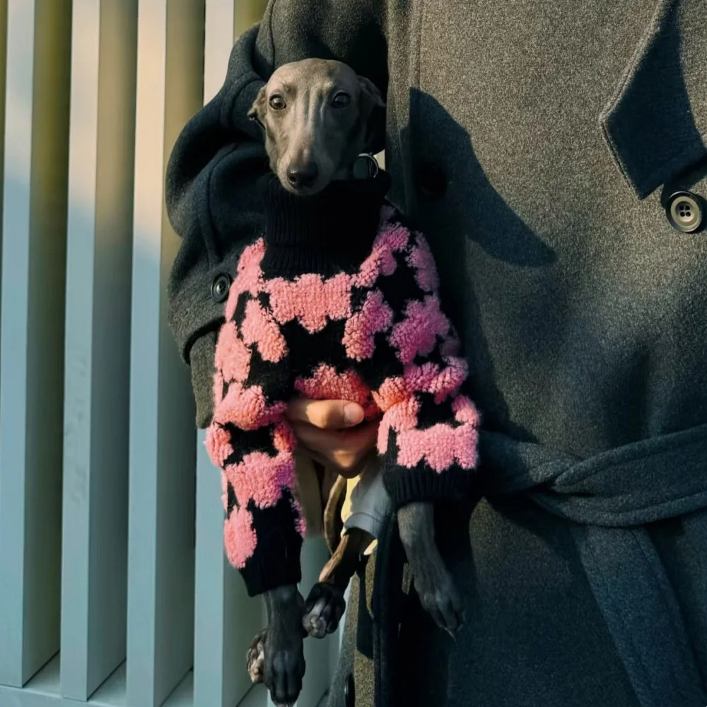 Clothing for Italy Greyhound in Winter Rose Pink High-Neck Floral Sweater for Female Dogs Long Sleeves Warm Coat for Wellington 260731 - view 6