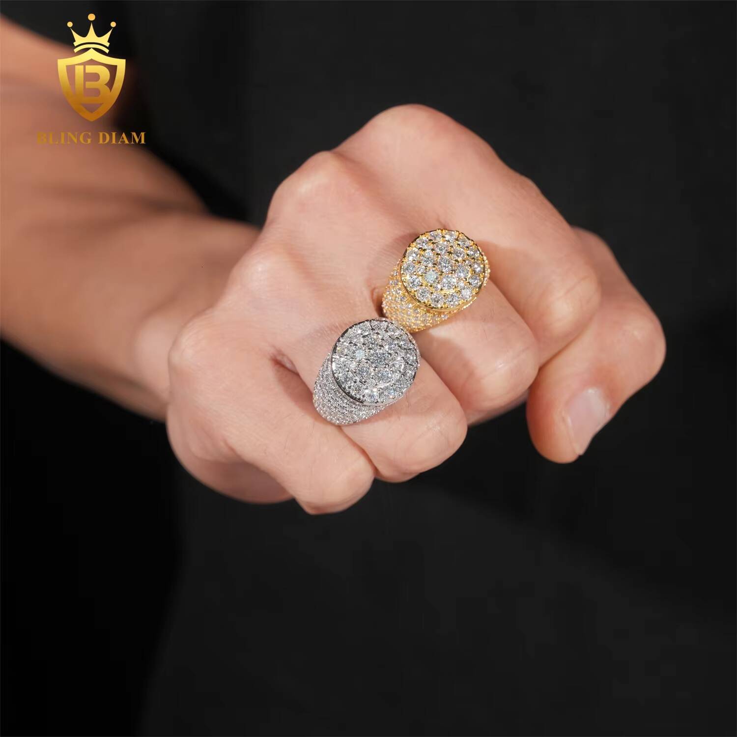 Starry Sky Dome Ring 925 Sterling Silver VVS Moissanite Rings Trendy Hip Hop Ring Iced Out Rings Pass Diamond Test with GRA - view 3