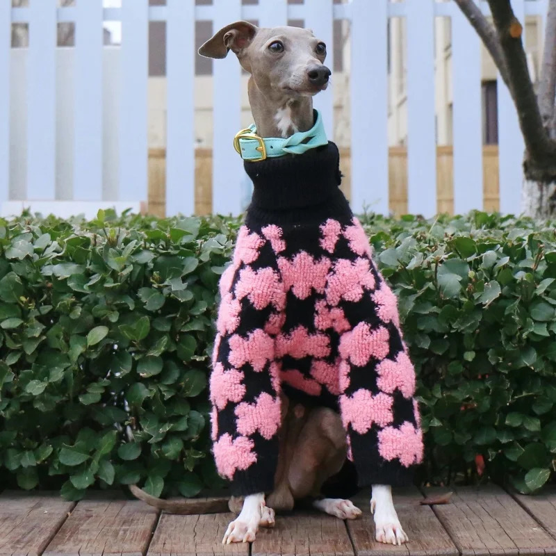 Clothing for Italy Greyhound in Winter Rose Pink High-Neck Floral Sweater for Female Dogs Long Sleeves Warm Coat for Wellington 260731 - view 5