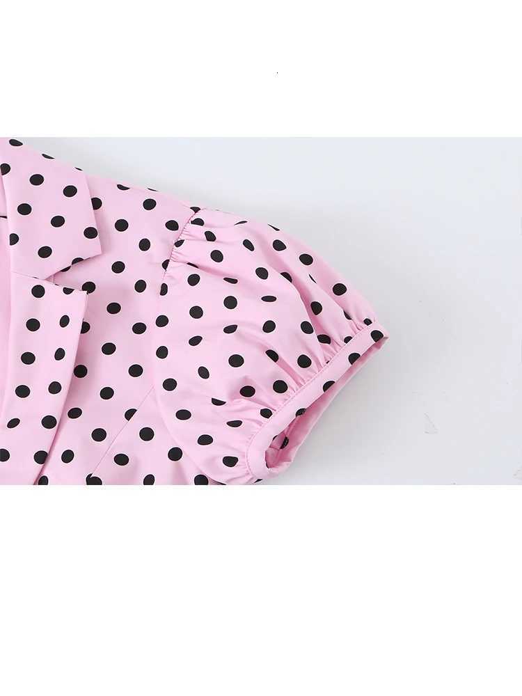 HH Fashion Womens Polka Dot Blazer Pant Sets Summer Short Puff Slve Cropped JacketTight Capri Pants Elegant Outerwear X260728 - view 7