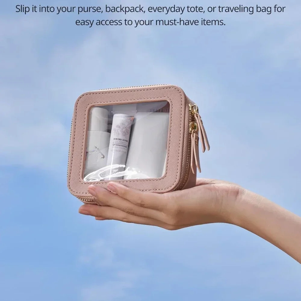 Mini Clear Makeup Bag Pu Saffiano Vegan Faux Leather Cute Small Visible Window Storage Lipsticks Cosmetics Case for Purse Pouch 260728BJ - view 4