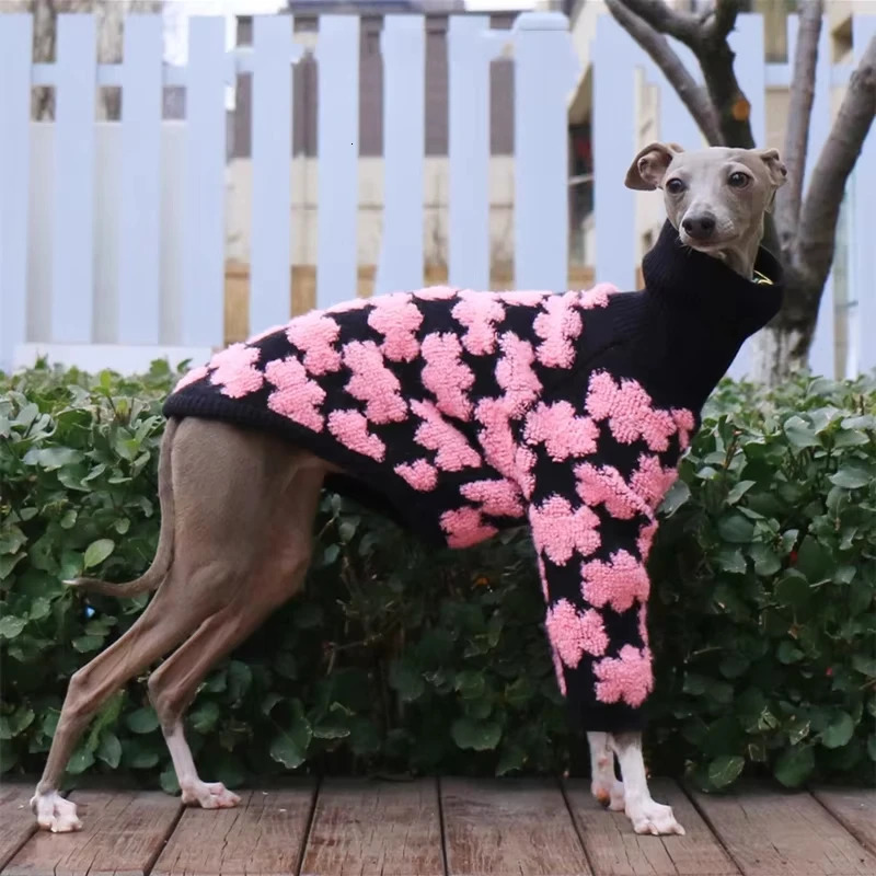 Clothing for Italy Greyhound in Winter Rose Pink High-Neck Floral Sweater for Female Dogs Long Sleeves Warm Coat for Wellington 260731 - view 3