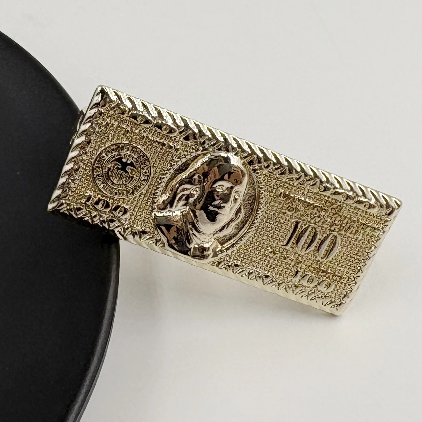 100 Dollar Bill n 2 Finger Ring Heavy Rough Hip Hop Style 14K Gold Plated Big Size Mens Party Gift US Dollar Theme 260728 - view 4