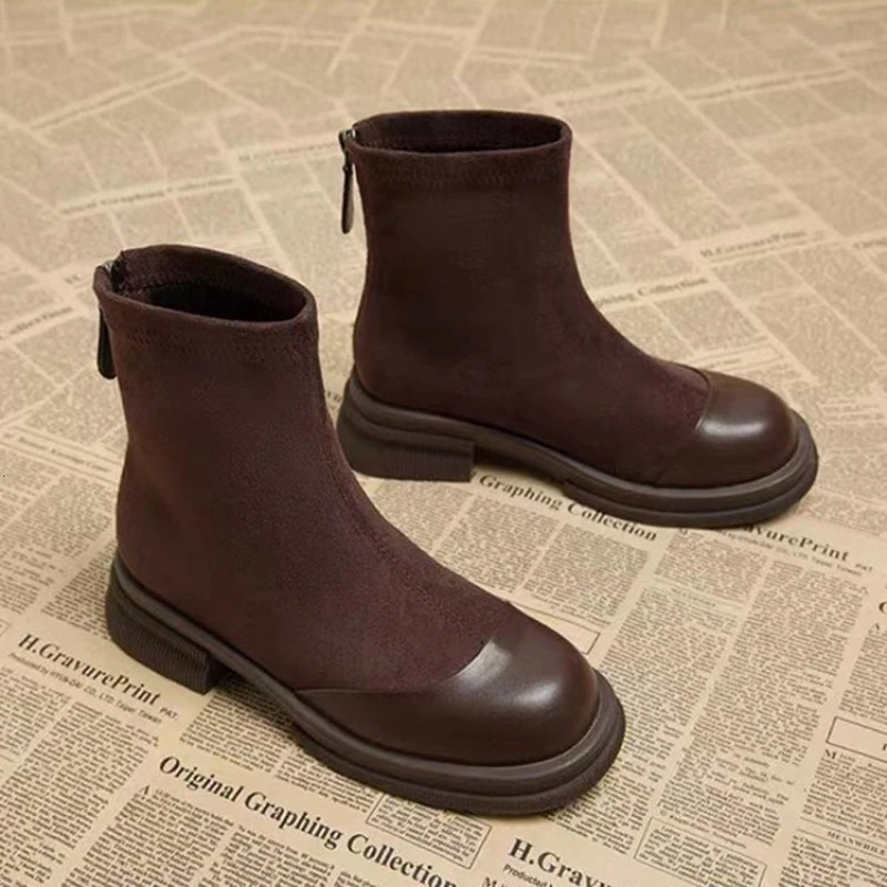 Women Patchwork Suede Ankle Boots Back Zipper y Platform Heel Short Fashion Autumn Winter Botas Mujer y260818 - view 7