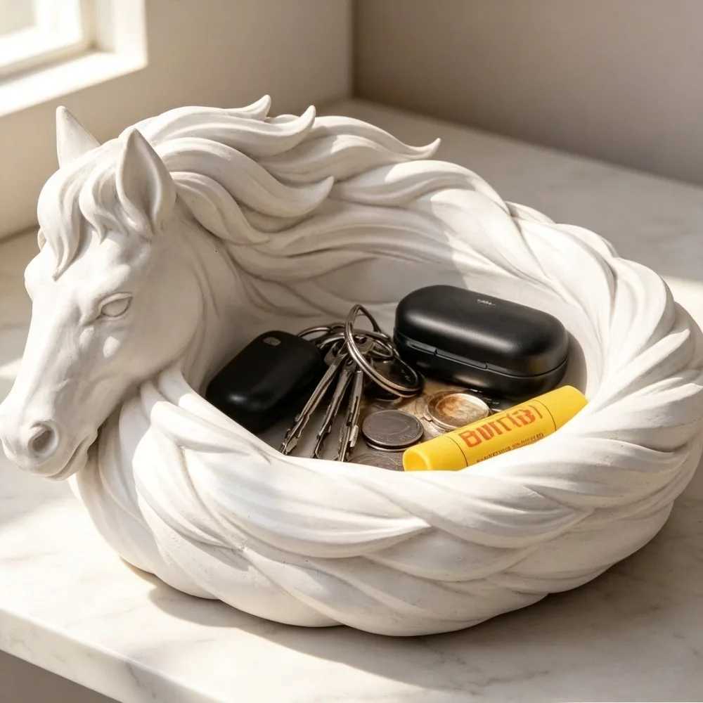 White Horse Catchall Tray Resin Jewelry Key Storage Bowl Farmhouse Entryway Table Decor Gift for Horse Lovers J260728 - view 3
