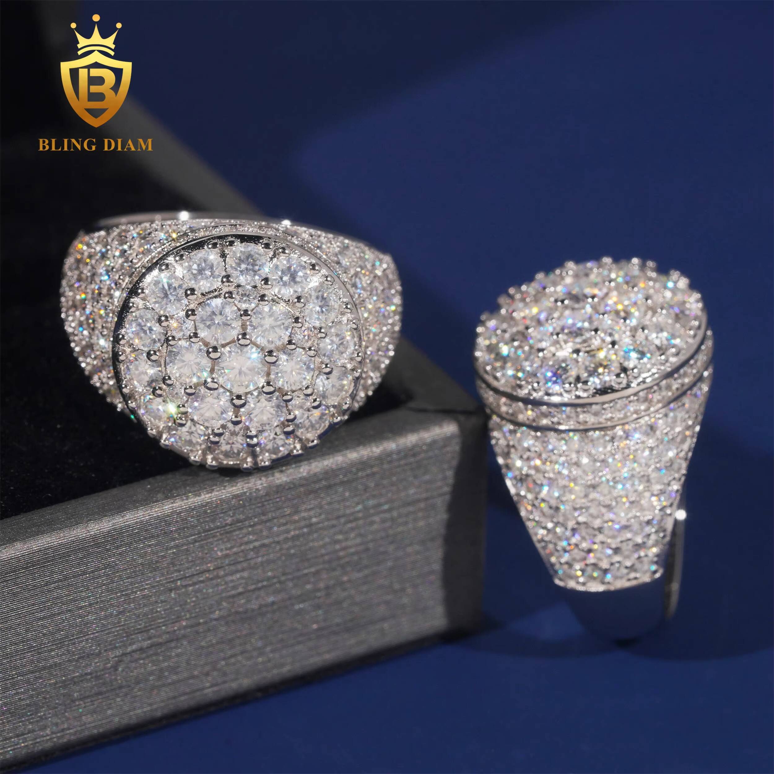 Starry Sky Dome Ring 925 Sterling Silver VVS Moissanite Rings Trendy Hip Hop Ring Iced Out Rings Pass Diamond Test with GRA - view 5