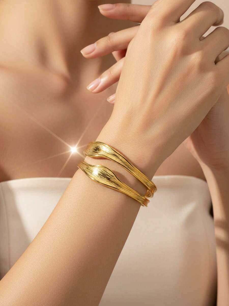 1 Piece Of Fashionable Niche Design Exquisite Simple Asymmetrical Texture Stainless Steel Adjustable Bracelet H2607271 - view 7