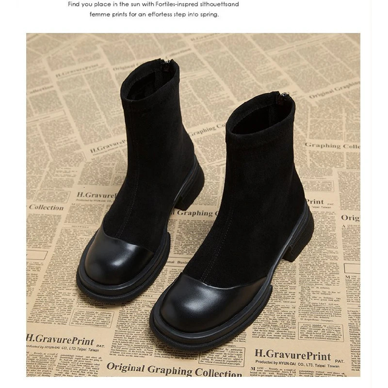 Women Patchwork Suede Ankle Boots Back Zipper y Platform Heel Short Fashion Autumn Winter Botas Mujer y260818 - view 5