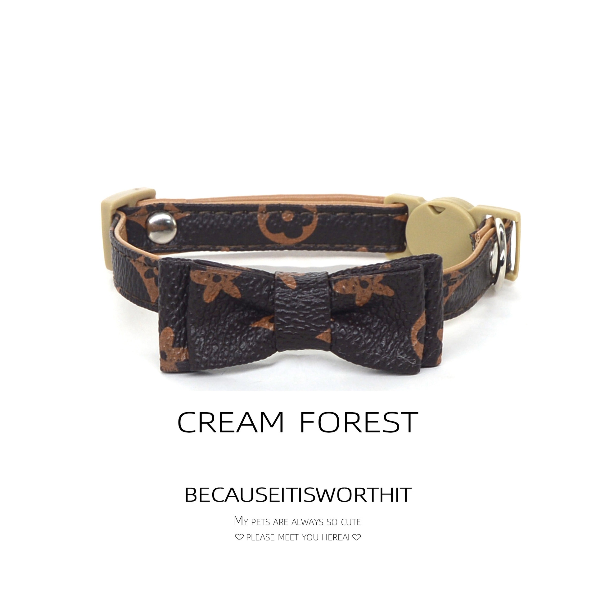Dog Collars Leash Luxury Designer Style PU Leather Pet Necklace Buckle with Vintage Floral Bowtie Adjustable Collar for Kitten Puppy Nice Birthday Gif - view 8