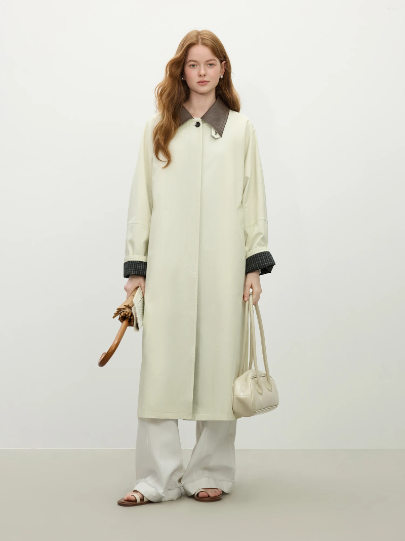 Women's Trench Coats Fsle French Retro Style Color Collisio…