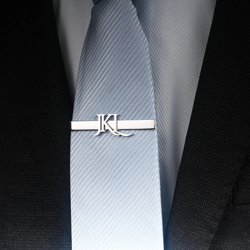 Tangula Custom 2-3 Letters Tie Clip For Men Personalize Name Initials Business Suit Stainless Steel Tie Pin Wedding Accessories 260728