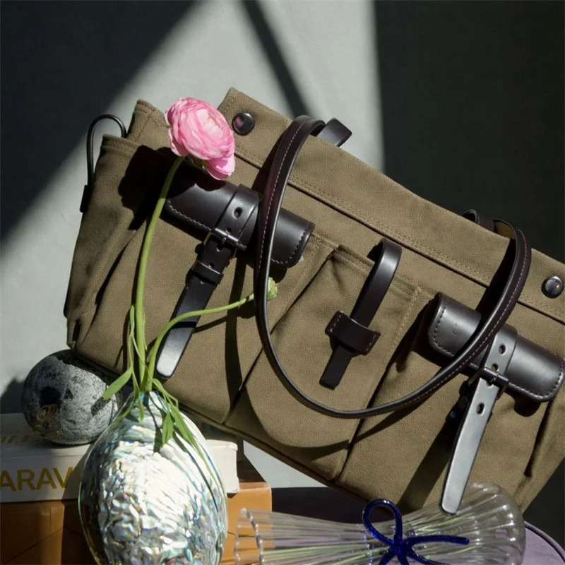 TOPHIGH Route Canvas Tote Bags For Women y ner Handbag And Purse In Multiple Pockets Top Handle Cloth Shoulder Bag 260729 - view 7